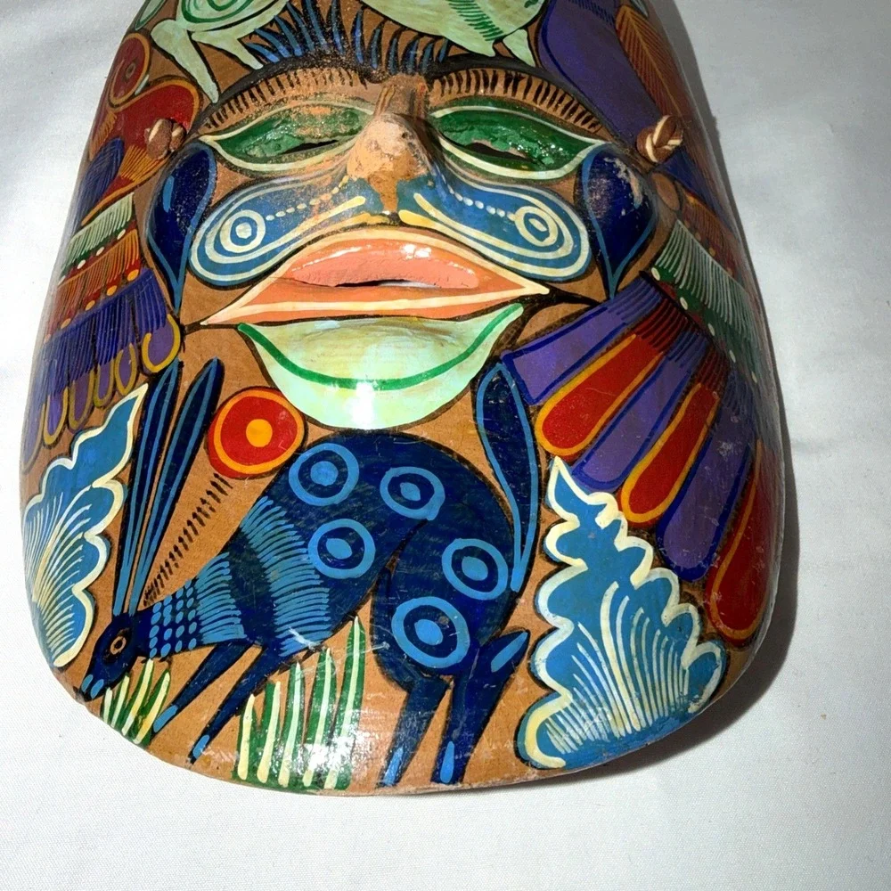 Hand Painted Terracotta‎ Folk Art Mask Animals Birds Latin American Wall